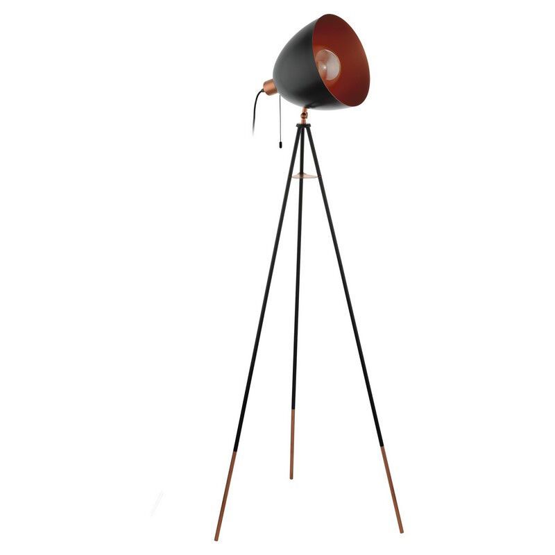 Metalna moderna podna lampa s tri noge bakrena, Maick, s prekidačem na povlačenje