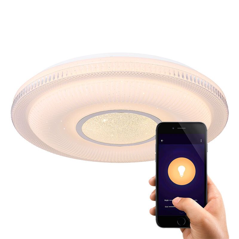 Metalna moderna pametna stropna svjetiljka bijela, Aldin, 30 W, LED podesiv od tople do hladne bijele