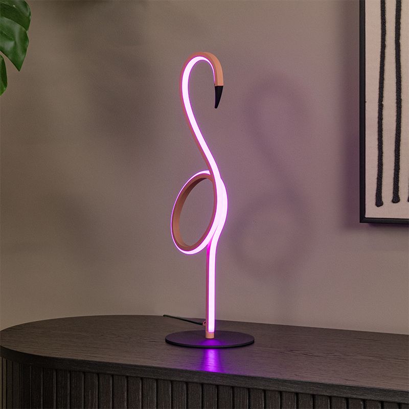 Roza stolna lampa moderna, Flamingo, 5,5 W, LED RGB, s daljinskim upravljačem