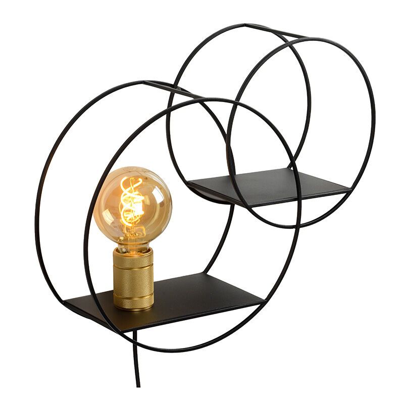 Crna zidna lampa retro, Circle, s prekidačem