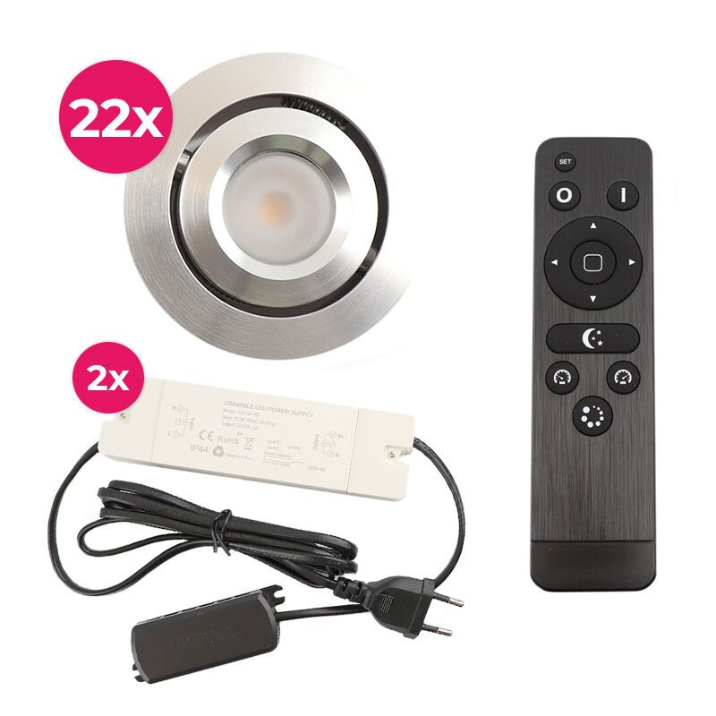 Aluminijska ugradbena lampa za verandu krom, Rona, 3 W, LED 2700 K, IP44, s daljinskim upravljačem