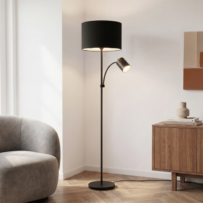 Moderna podna lampa za čitanje crna, Zev, s prekidačem