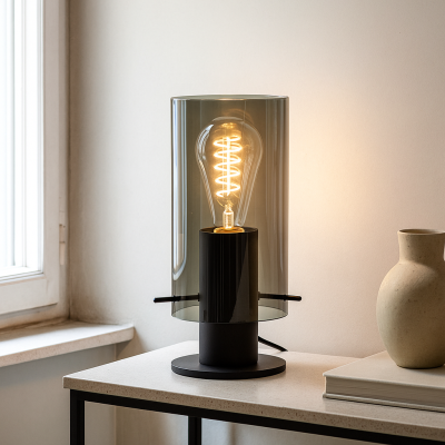 Dizajnerska stolna lampa siva, Dilaram, s prekidačem