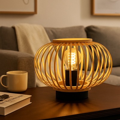 Rustikalna stolna lampa smeđa, Lieve, s prekidačem