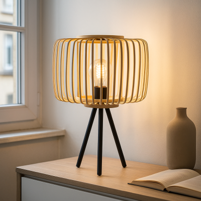 Bambusova stolna lampa smeđa, Tina, s prekidačem