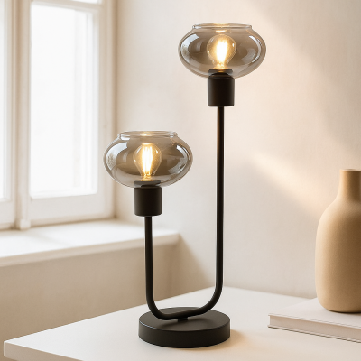 Dizajnerska stolna lampa siva, Skip, s prekidačem