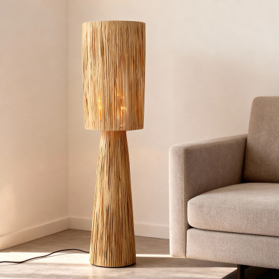 Rustikalna podna lampa smeđa, Daisy, s prekidačem