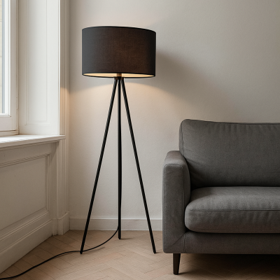 Tkaninska podna lampa crna, Janou, s prekidačem