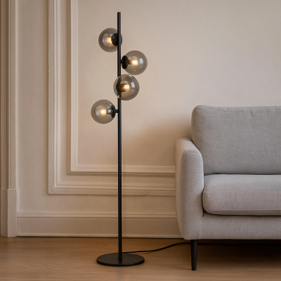 Dizajnerska podna lampa siva, Remo, s prekidačem