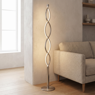 Dizajnerska podna lampa srebrna, Kuno, 36 W, LED 3000 K, s 3-stupanjskim prigušivanjem