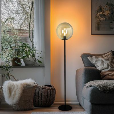 Dizajnerska podna lampa jantarna, Dolf, s prekidačem