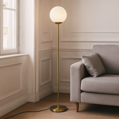 Dizajnerska podna lampa mjeda, Dolf, s prekidačem