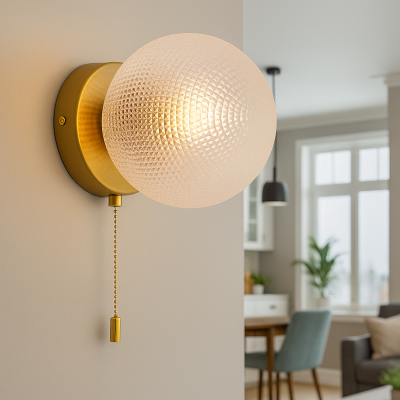 Retro zidna lampa mjeda, Johnson, s prekidačem na povlačenje