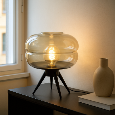 Retro stolna lampa jantarna, Sean, s prekidačem