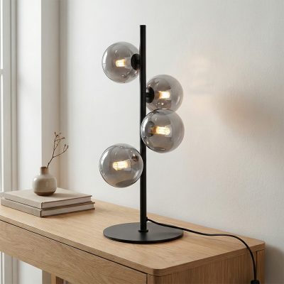 Dizajnerska stolna lampa siva, Remo, s prekidačem