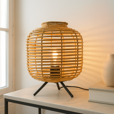 Rustikalna stolna lampa smeđa, Pinar, s prekidačem