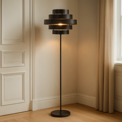 Rustikalna podna lampa crna, Jana, s prekidačem