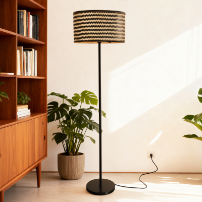 Rustikalna podna lampa smeđa, Jildau, s prekidačem