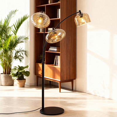Moderna podna lampa jantarna, Caia, s prekidačem