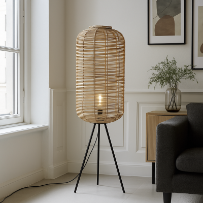 Rustikalna podna lampa smeđa, Pinar, s prekidačem