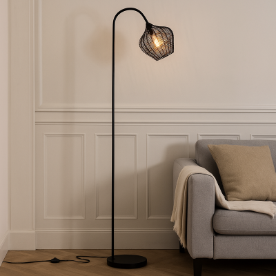 Industrijska podna lampa crna, Pepita, s prekidačem