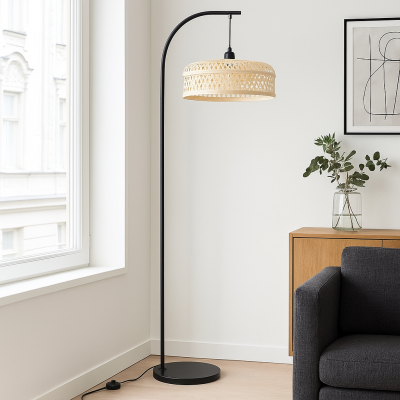 Rustikalna podna lampa smeđa, Jennifer, s prekidačem