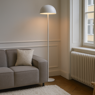 Retro podna lampa bijela, Douwe, 4 W, LED dim to warm, s dodirnim prigušivačem