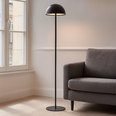Retro podna lampa crna, Douwe, 4 W, LED dim to warm, s dodirnim prigušivačem
