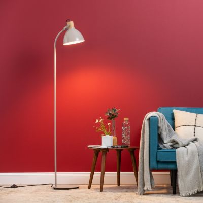 Rustikalna podna lampa taupe, Thalina, s prekidačem