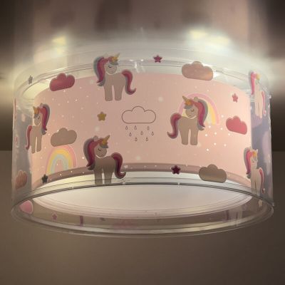 Roza stropna lampa za dječju sobu plastična, Unicorn