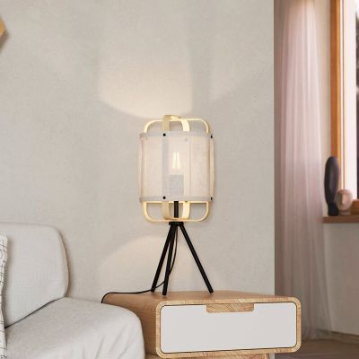 Tkaninska retro stolna lampa bijela, Rocco, s prekidačem