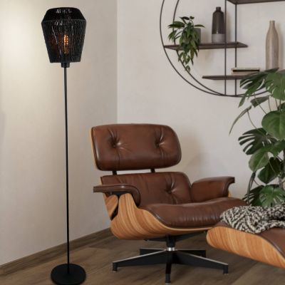 Papirnata podna lampa crna, Caine, s prekidačem
