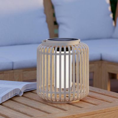 Drvena solarna vanjska stolna lampa smeđa, Hanin, 3,3 W, LED 4000 K, IP44, s prekidačem