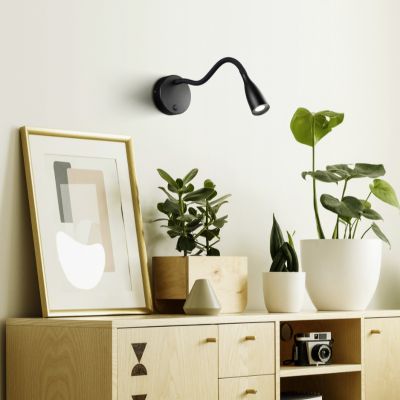 Plastična zidna lampa crna, Obbe, 3,8 W, LED 3000 K, s prekidačem