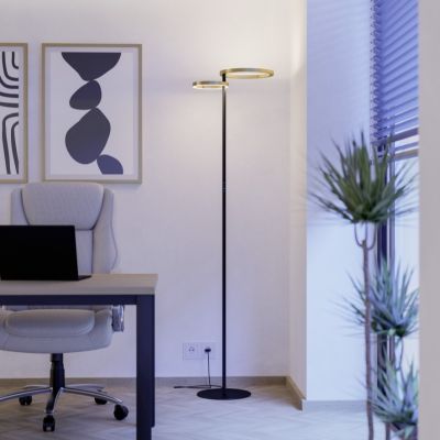 Plastična dizajnerska podna lampa mjeda, Corwin, 16 W, LED podesiv od tople do hladne bijele, s dodirnim prigušivačem