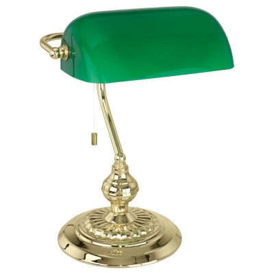 Staklena klasična bankarska lampa zelena, Lugco, s prekidačem na povlačenje