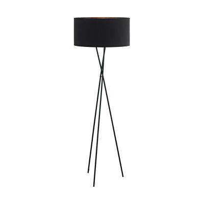 Tkaninska moderna podna lampa s tri noge crna, Anuschka, s prekidačem