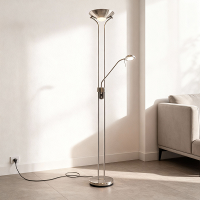Moderna podna lampa za čitanje nikalna, Salvador, 18 W, LED 3000 K, s prekidačem
