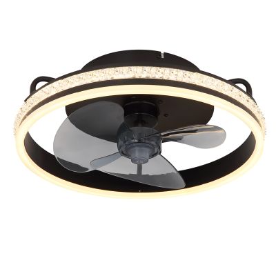 Crni metalni stropni ventilator, Lejla, 29W, podesiva LED svjetlost od tople do hladne bijele, s daljinskim upravljačem