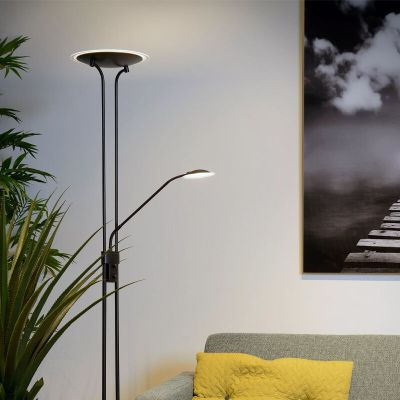 Crna podna lampa za čitanje moderna, Champion, 20 W, LED 3000 K, s prekidačem