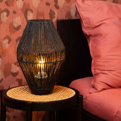 Crna stolna lampa rustikalna, Cordulle, s prekidačem