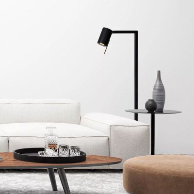 Crna podna lampa za čitanje moderna, Lesley, s prekidačem