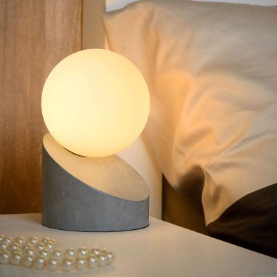Siva stolna lampa moderna, Len, s prekidačem