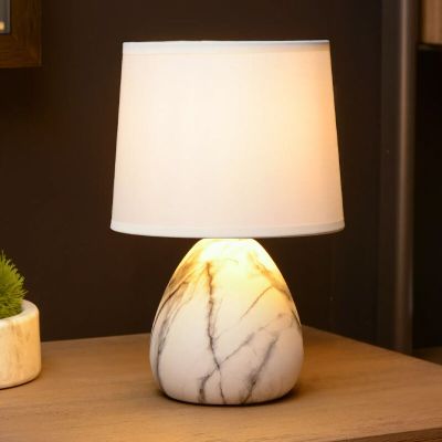 Keramička stolna lampa bijela, Marmo, s prekidačem