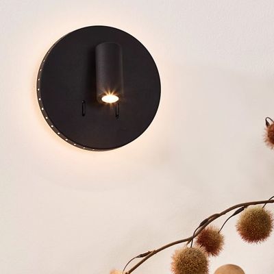 Crna zidna lampa moderna, Bentjer, 6 W, LED 3000 K, s prekidačem