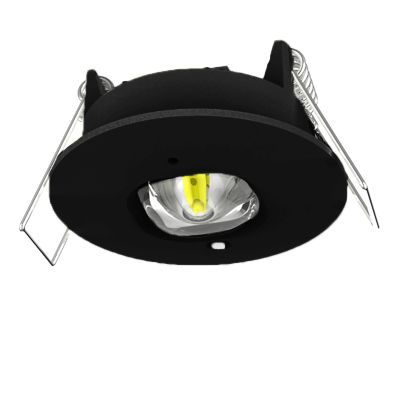 Crni ugradbeni reflektor za hitne slučajeve, 1W, 6000K LED, IP22