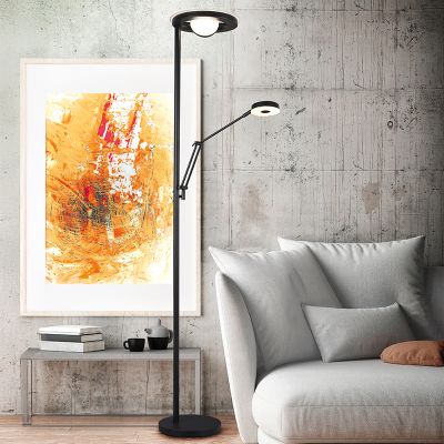 Crna podna lampa za čitanje moderna, Yazid, 32 W, LED s podesivom bojom svjetla, s dodirnim prigušivačem