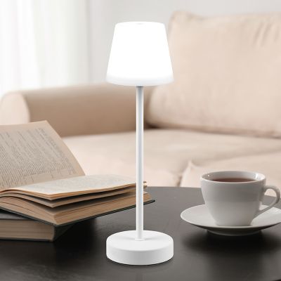 Bijela punjiva stolna lampa plastična, Suman, 2 W, LED podesiv od tople do hladne bijele, IP44, s dodirnim prigušivačem