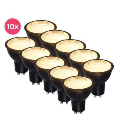 10 komada crnih GU10 LED reflektora s mogućnošću prigušivanja Antonie, 5 W, 2700K (toplo bijela)