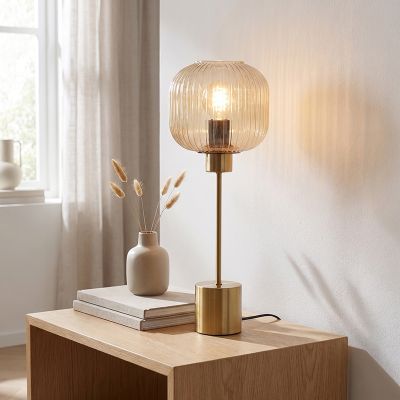 Dizajnerska stolna lampa jantarna, Charlois, s prekidačem